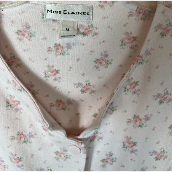 Miss Elaines Women's Pale Pink Floral Flannel Snap Front House Coat Robe  Size M - Picture 5 of 7
